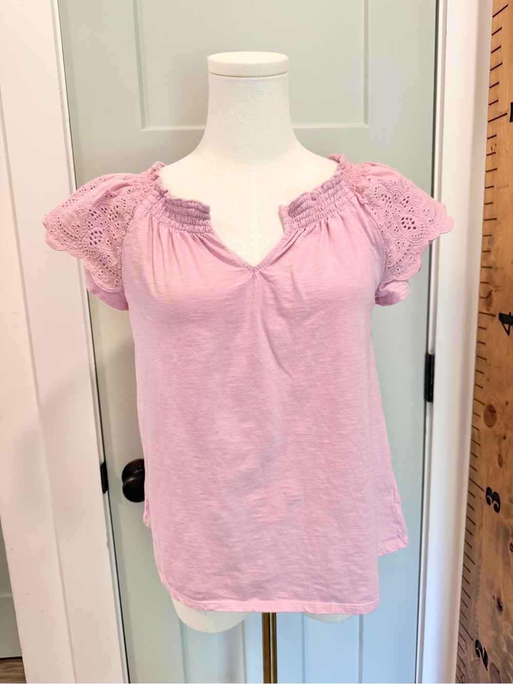 Democracy Flutter Sleeve Top Eyelet Tee Cottagecore Natural Fibers Coastal Small